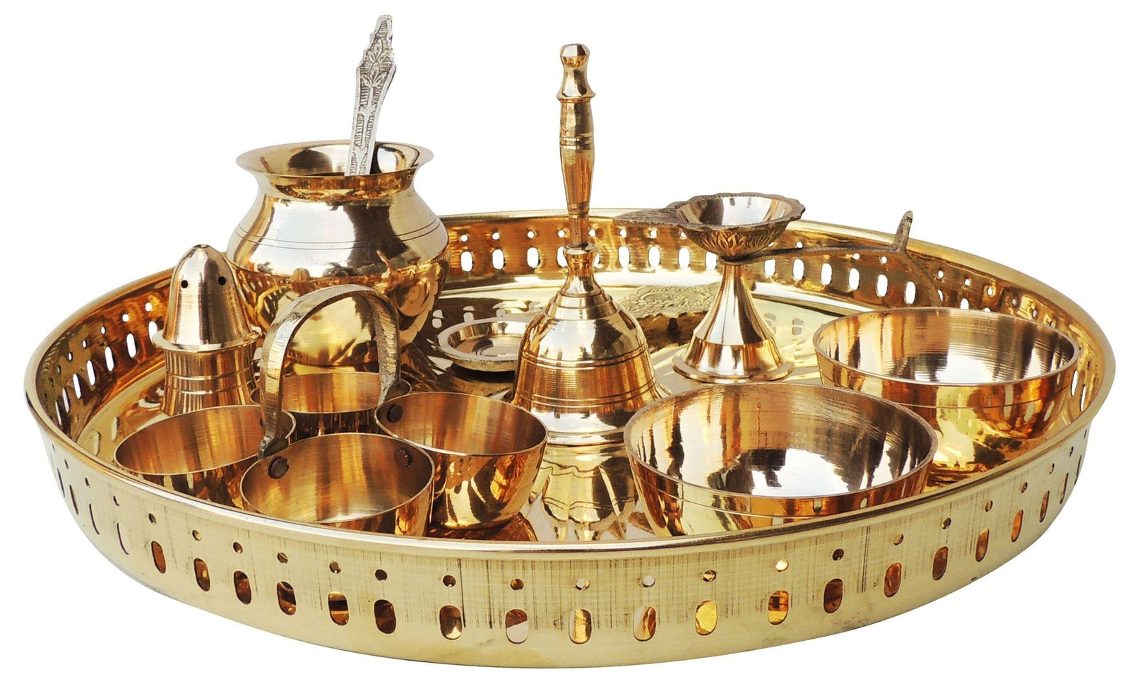 Brass Puja Thali Set Multiple Items — 1.3"