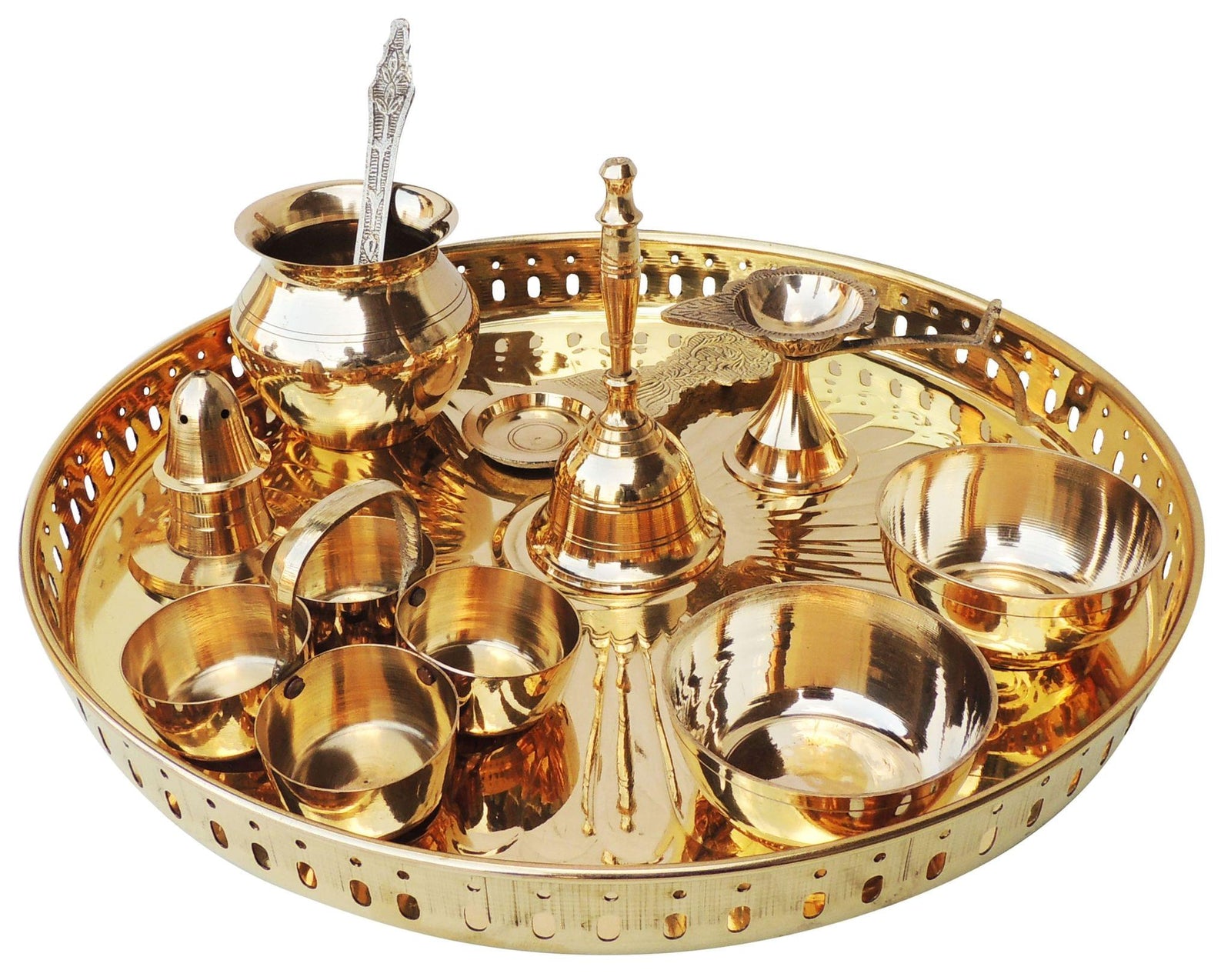Brass Puja Thali Set Multiple Items — 1.3"