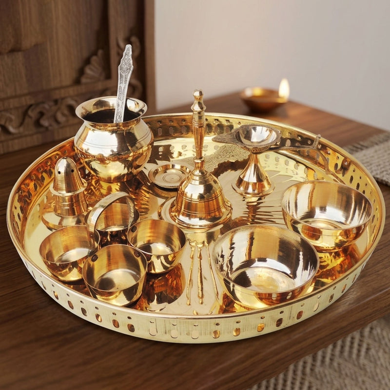 Brass Puja Thali Set Multiple Items — 1.3"
