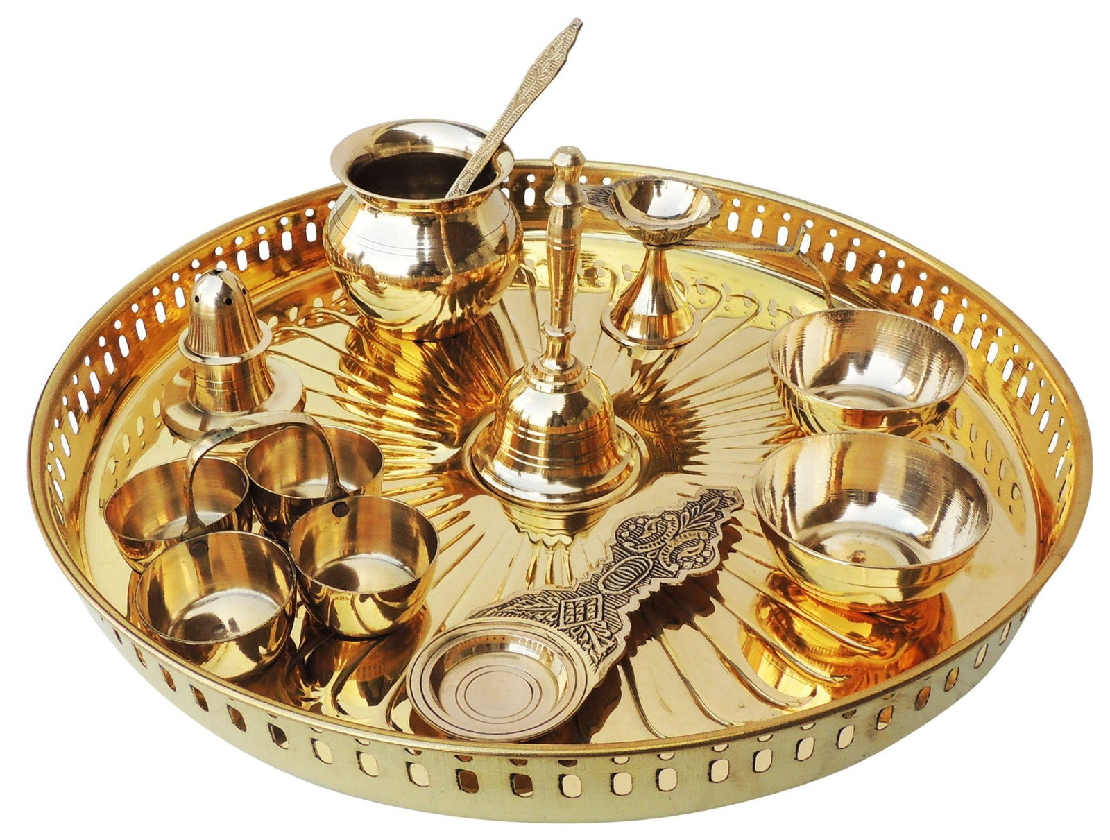 Brass Puja Thali Set Multiple Items — 1.6"