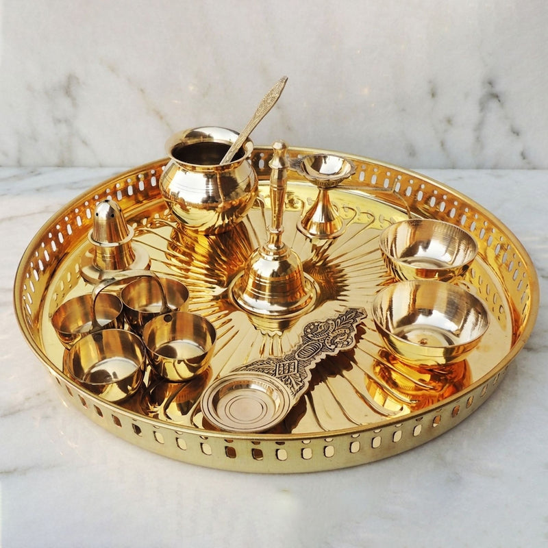 Brass Puja Thali Set Multiple Items — 1.6"