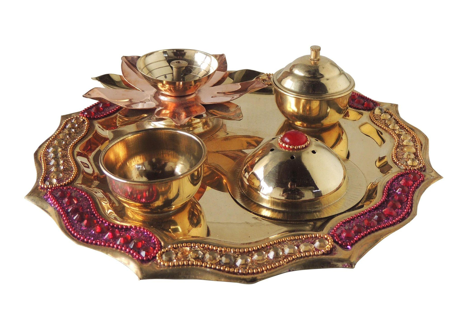 Brass Pooja thali Fancy Pink-8*8*1.5