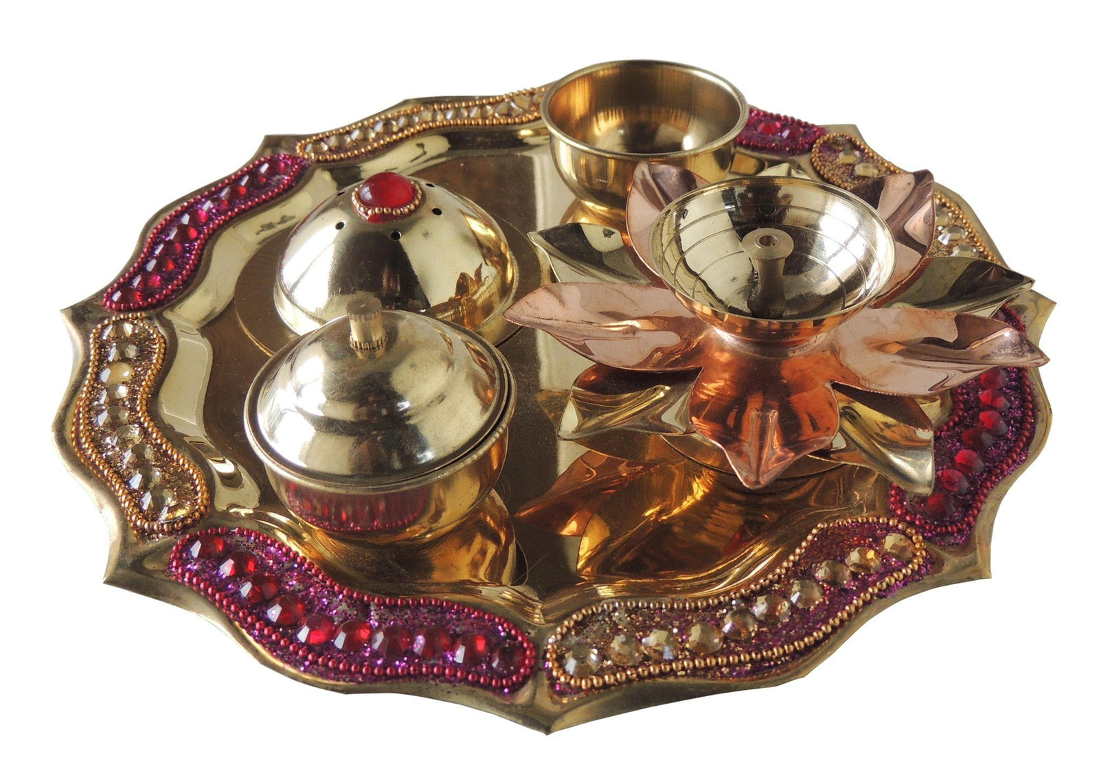 Brass Pooja thali Fancy Pink-8*8*1.5
