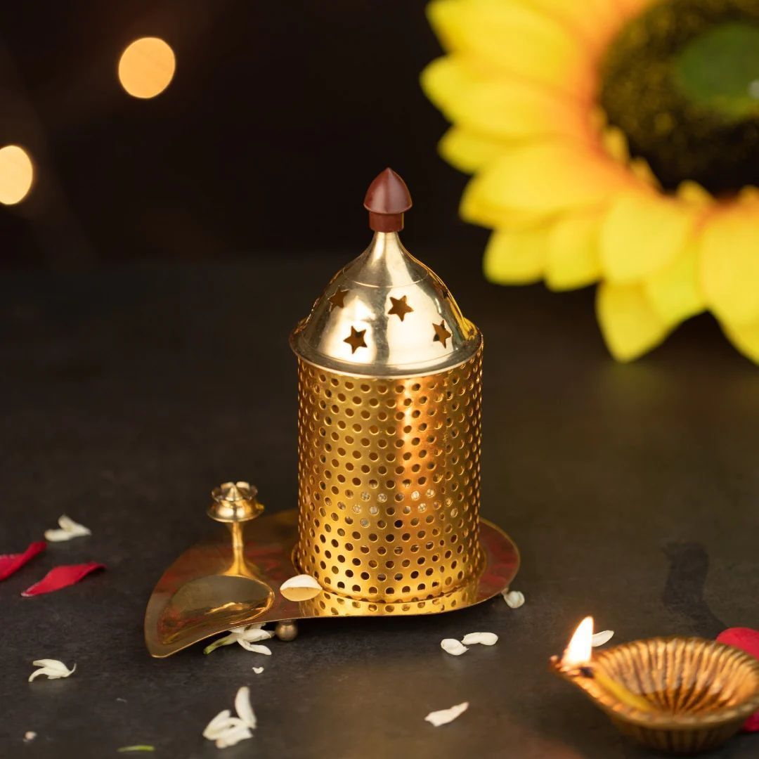 Brass Table Decor Oil Lamp, Deepak — 4.5"