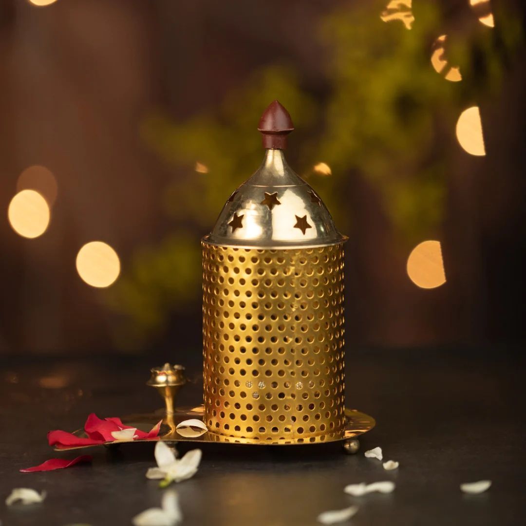 Brass Table Decor Oil Lamp, Deepak — 4.5"