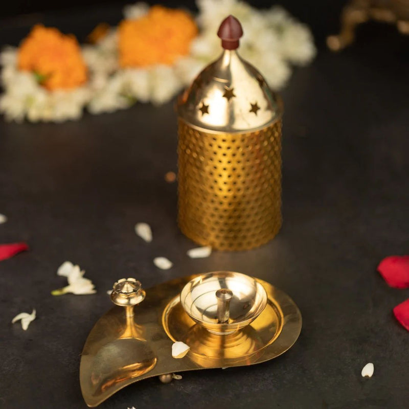 Brass Table Decor Oil Lamp, Deepak — 4.5"