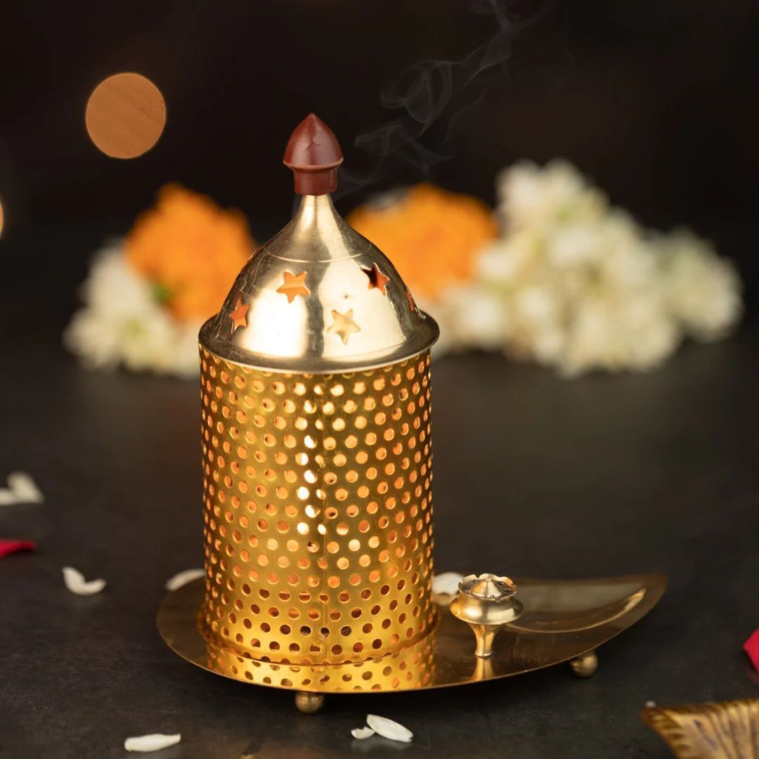 Brass Table Decor Oil Lamp, Deepak — 4.5"
