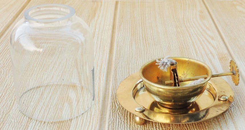 Brass Table Decor Adjustale Wick Oil Lamp Deepak , 50 ML — 3.3"