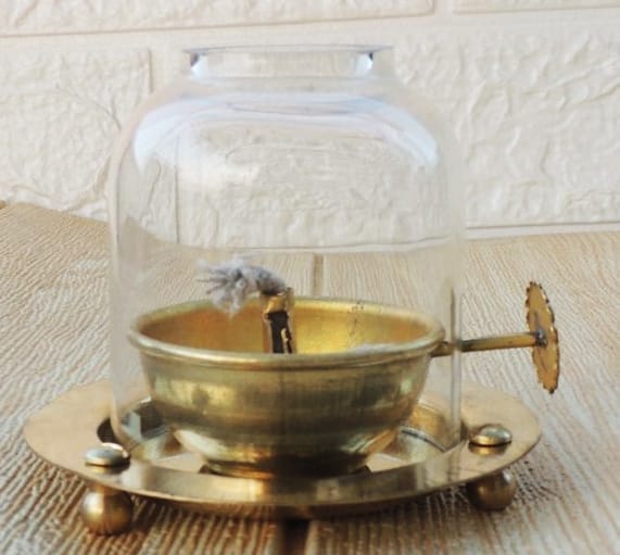 Brass Table Decor Adjustale Wick Oil Lamp Deepak , 50 ML — 3.3"