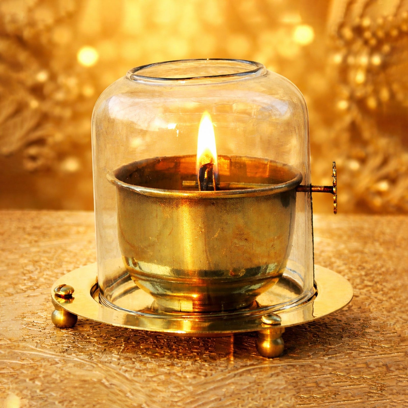 Brass Table Decor Adjustale Wick Oil Lamp Deepak , 150 ML Inch — 4"