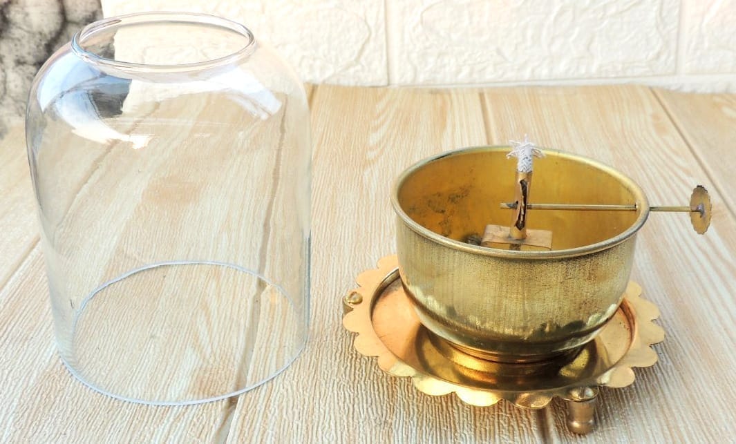 Brass Table Decor Adjustale Wick Oil Lamp Deepak , 150 ML Inch — 4"