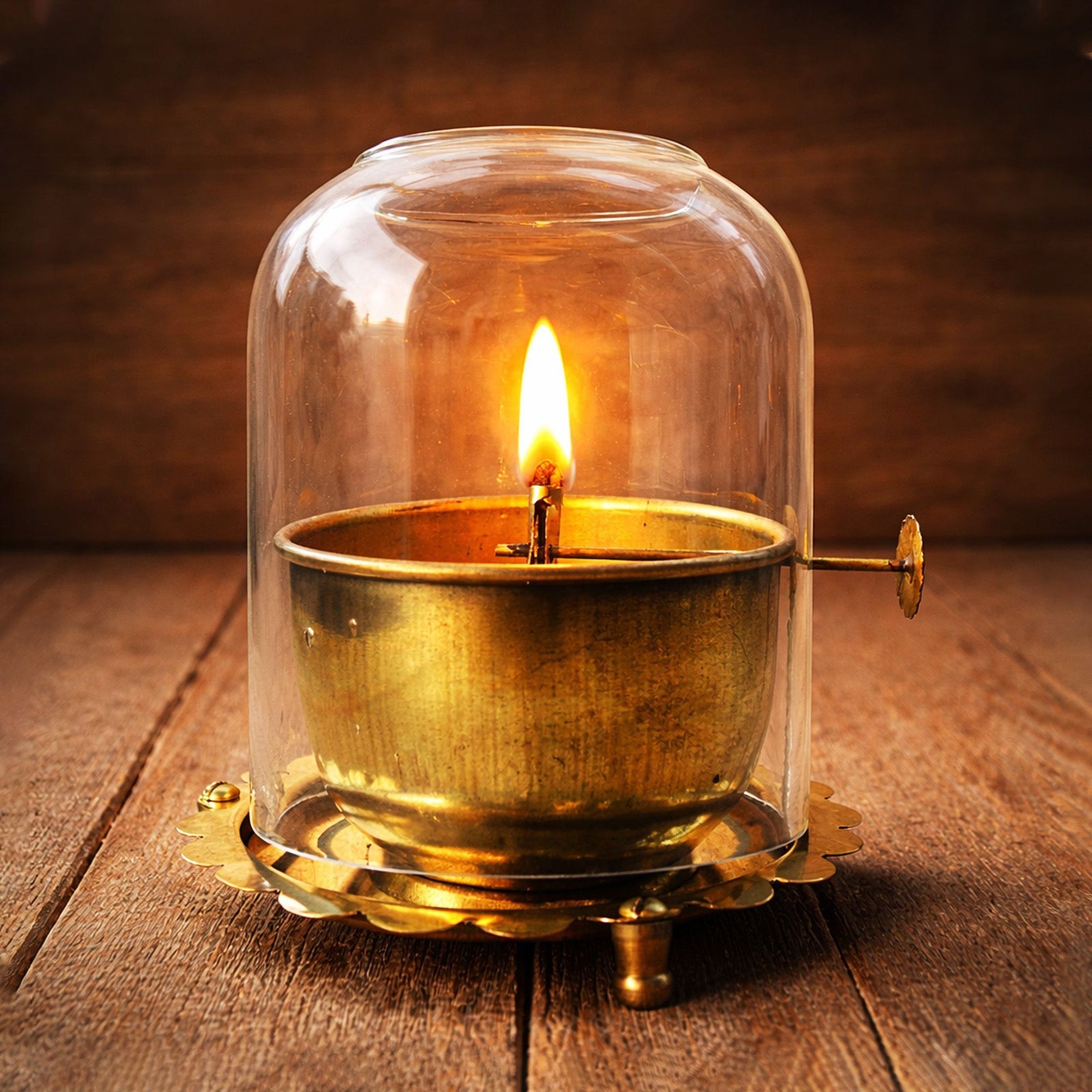 Brass Table Decor Adjustale Wick Oil Lamp Deepak , 300 ML — 5.5"