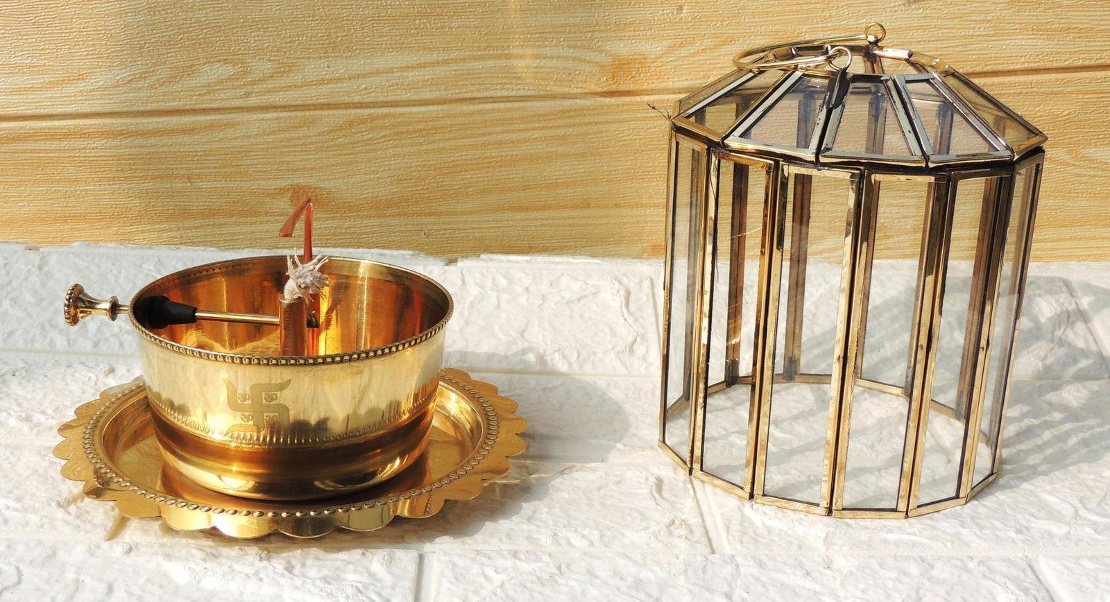 Brass & Glass Akhand Deepak — 6.5"