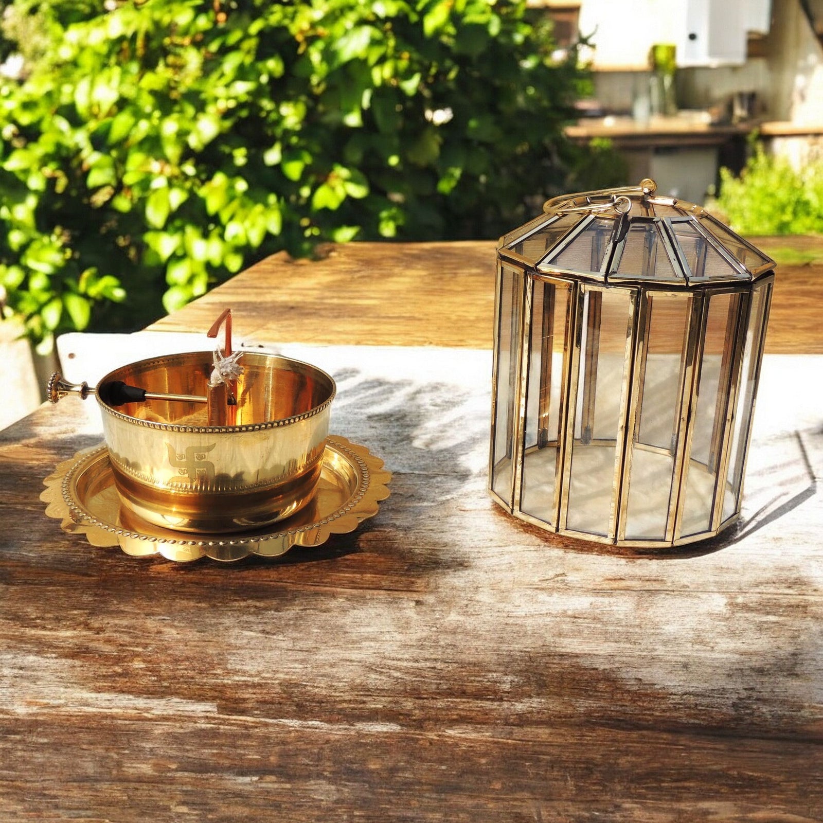 Brass & Glass Akhand Deepak — 6.5"