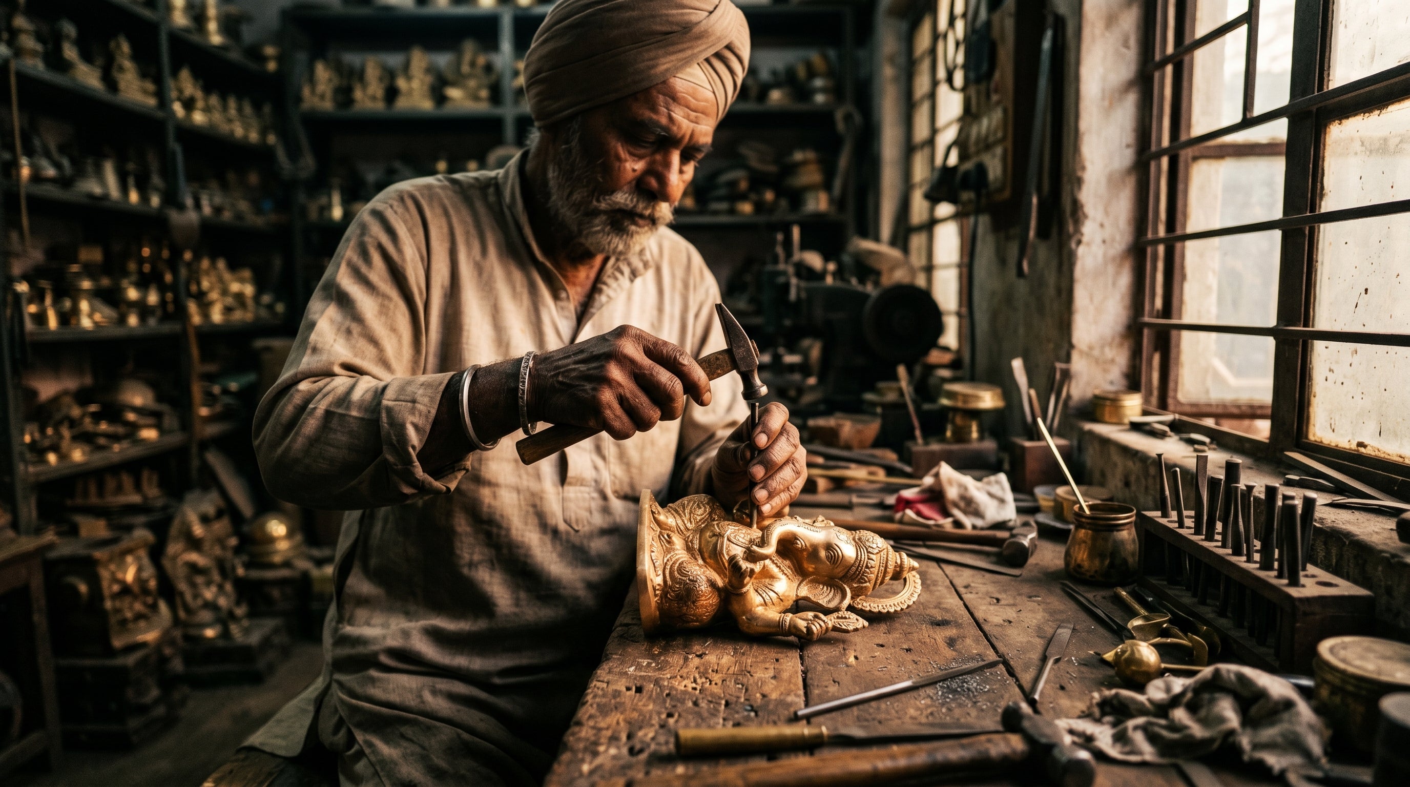 Brass artisan workshop, Moradabad