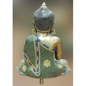 Brass Buddha Idol Statue - 17 Inch Width, 12 Inch Depth, 19.5 Inch Height