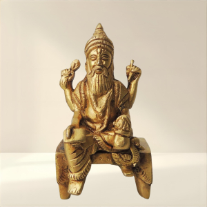 Brass Vishwakarma Statue - 2 Inch Width, 2 Inch Length, 4 Inch Height