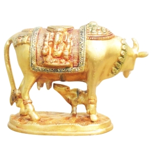 Brass Cow With Calf Statue - 6.6 Inch Length, 3.2 Inch Width, 4 Inch Height