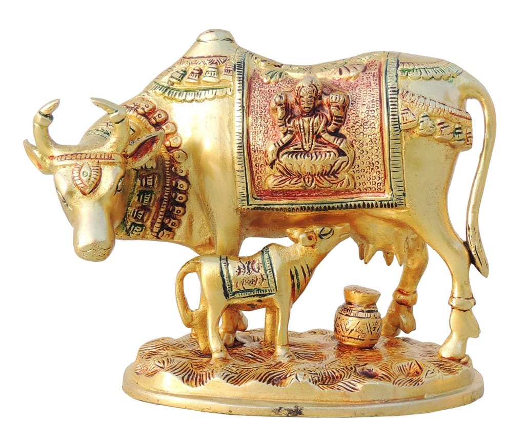 Brass Showpiece Cow With Calf Statue decorative item