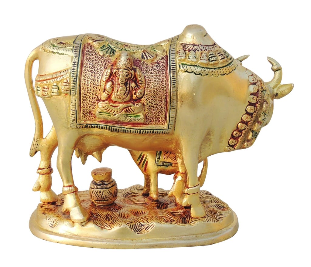 Brass Showpiece Cow With Calf Statue decorative item
