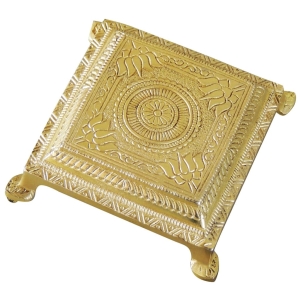 Brass Square Shape Chowki For God Idol Statue 4 Inch x 4 Inch x 1.5 Inch