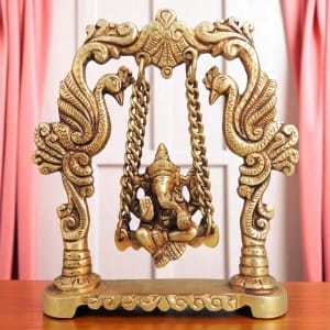 Brass Showpiece Ganesh Jhula God Idol Statue - 5.5*1*6.5 inch (BS1038 A)