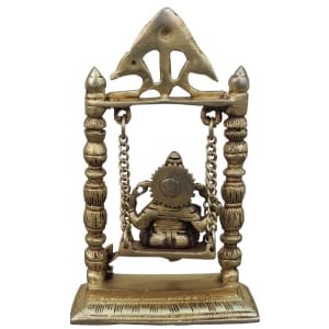 Brass Ganesh Jhula God Idol Statue - 5.5 Inch Height, 2 Inch Width