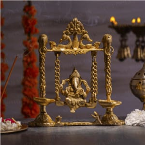 Brass Ganesh Jhula with Parrot and Deepak - 8x2.5x9 inch (BS1068 A)
