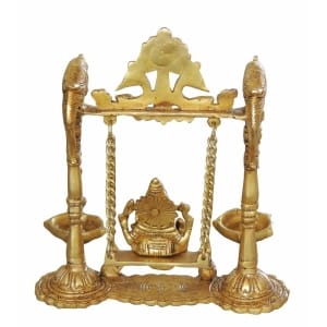Brass Ganesh Jhula with Parrot and Deepak - 8x2.5x9 inch (BS1068 A)