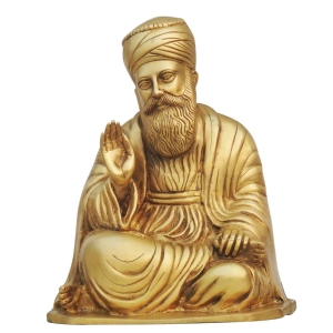 Brass Guru Nanak Statue - 11 Inch Height, 8.5 Inch Width, 13 Inch Length