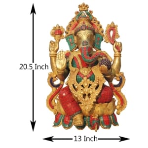 Brass Showpiece Ganesh ji With Stone Work Statue - 13*9.5*20.5 Inch ( BS1138 C )