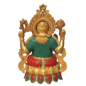 Brass Showpiece Ganesh ji With Stone Work Statue - 13*9.5*20.5 Inch ( BS1138 C )