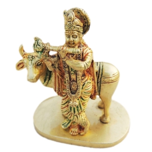 Brass Showpiece Cow Krishna Statue 4 Inch Height 2.5 Inch Width