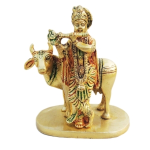 Brass Showpiece Cow Krishna Statue 4 Inch Height 2.5 Inch Width