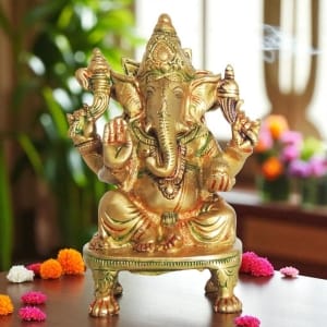 Brass Showpiece Ganesh Ji Statue - 3.6*2.5*5.6 inch (BS1245 G)