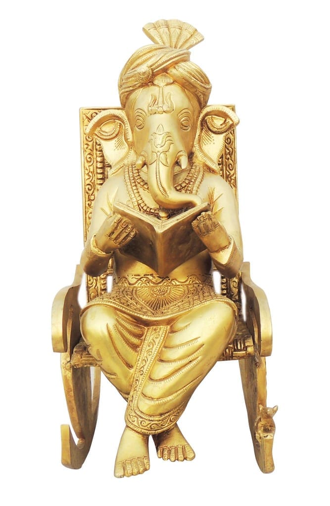 Brass Showpiece Chair Ganesh Statue - brass material