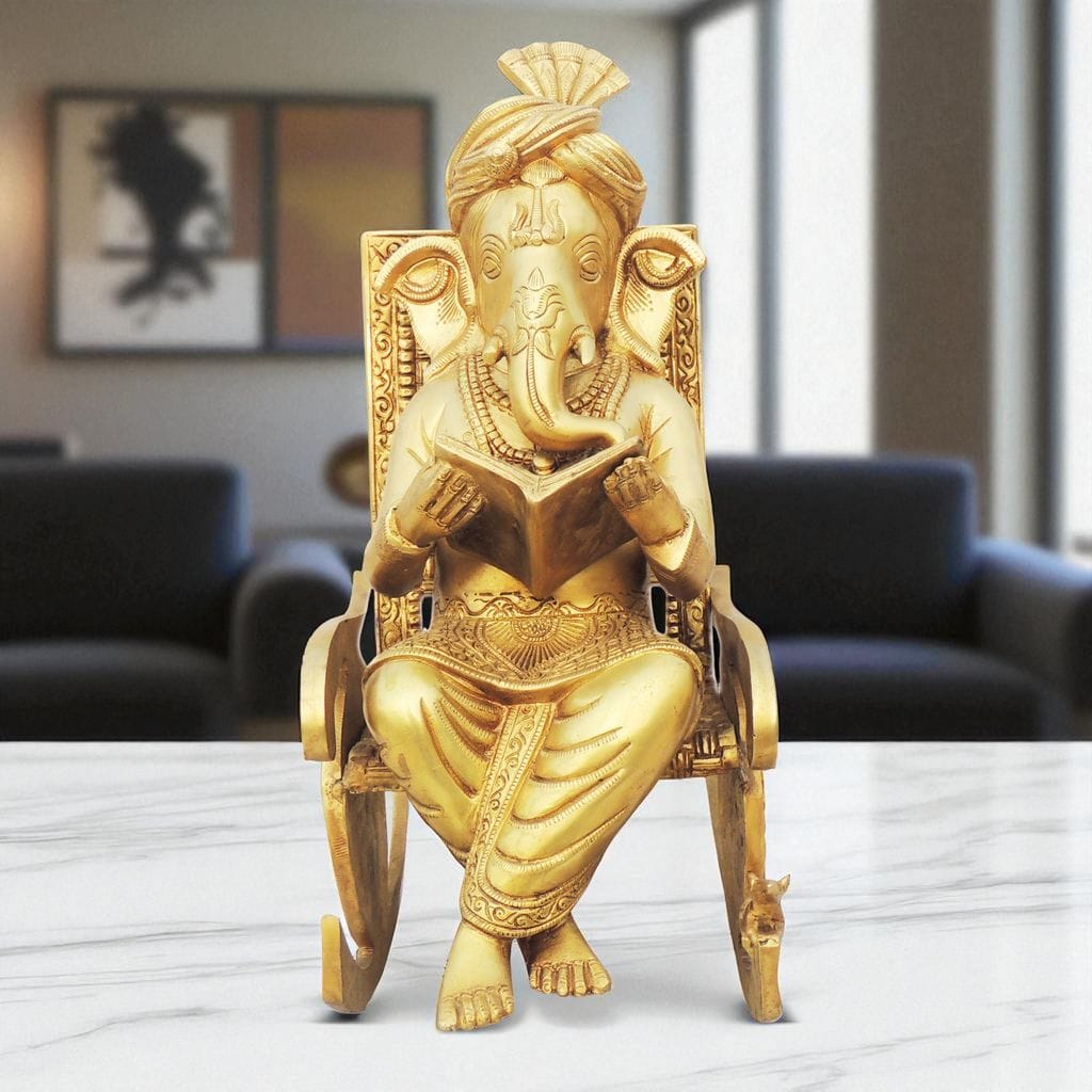 Brass Showpiece Chair Ganesh Statue - brass material