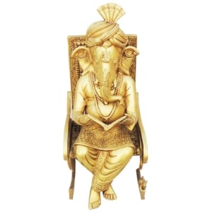 Brass Ganesh Statue - 7 Inch Width, 11 Inch Depth, 16 Inch Height