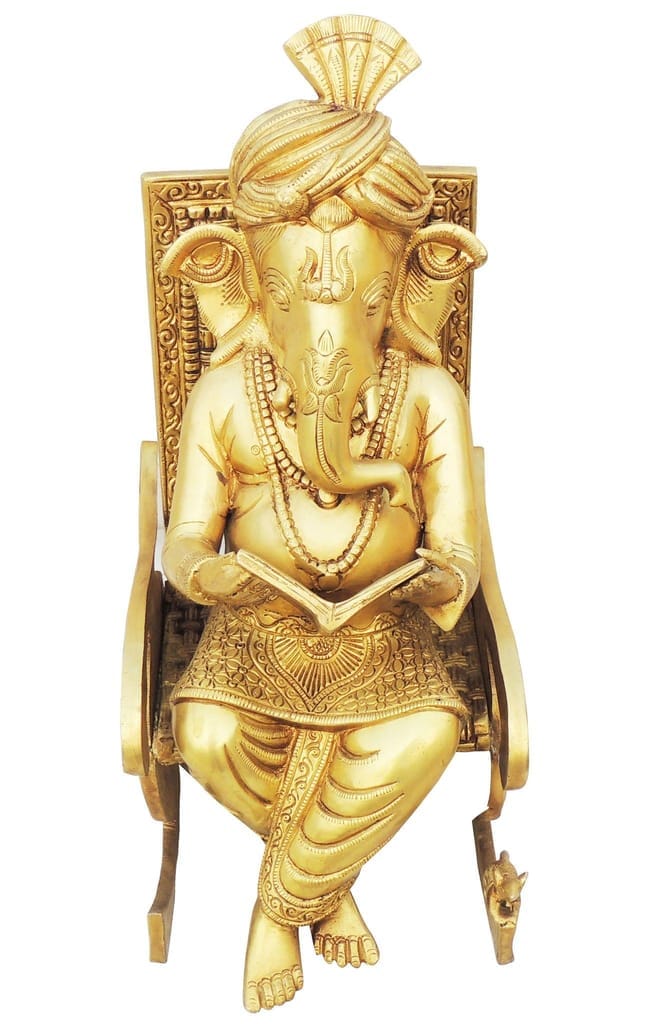 Brass Showpiece Chair Ganesh Statue - brass material