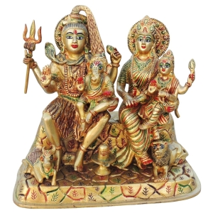 Brass Shiv Parivaar On Hill Colour Idol Statue 12x6.5x12 Inch