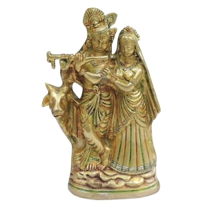 Brass Showpiece Cow Radha Krishna God Idol Statue - 5.5*2.5*8.5 Inch (BS1275 G)