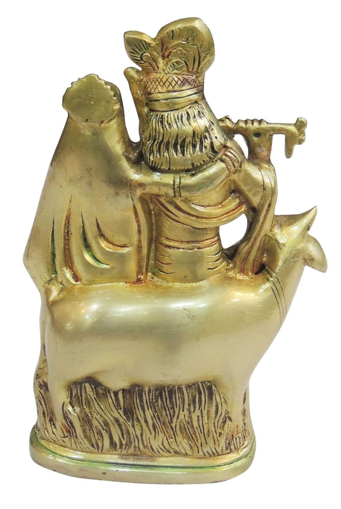 Brass Showpiece Cow Radha Krishna God Idol Statue - 5.5*2.5*8.5 Inch (BS1275 G) - Image 2