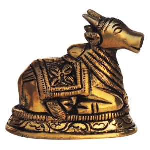 Brass Nandi Medium Statue - 2.3 Inch Height, 1.5 Inch Width, Brass Material