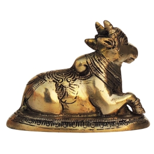 Brass Nandi Statue - 5.5 Inch Length, 3 Inch Width, 4 Inch Height