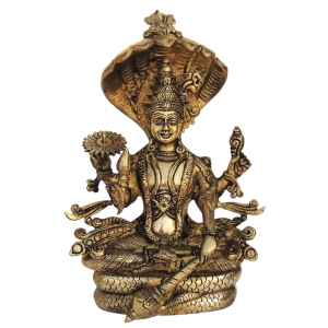 Brass Vishnu Statue - 8 Inch Height, 5 Inch Width, 11.1 Inch Depth