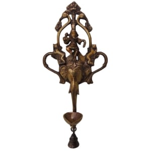 Brass Showpiece Wall Hanging Ganesh With Deepak God Idol Statue - 7*4*13.5 Inch (BS1321 C)