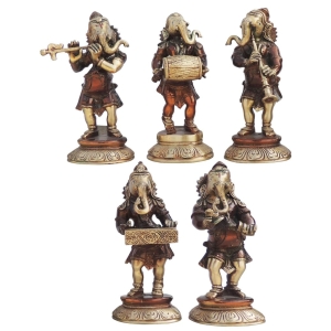 Brass Showpiece Musical Ganesh Set Of 5 Pcs Statue - 3.5*2.5*7.5 Inch (BS1326 G)