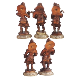 Brass Showpiece Musical Ganesh Set Of 5 Pcs Statue - 3.5*2.5*7.5 Inch (BS1326 G)