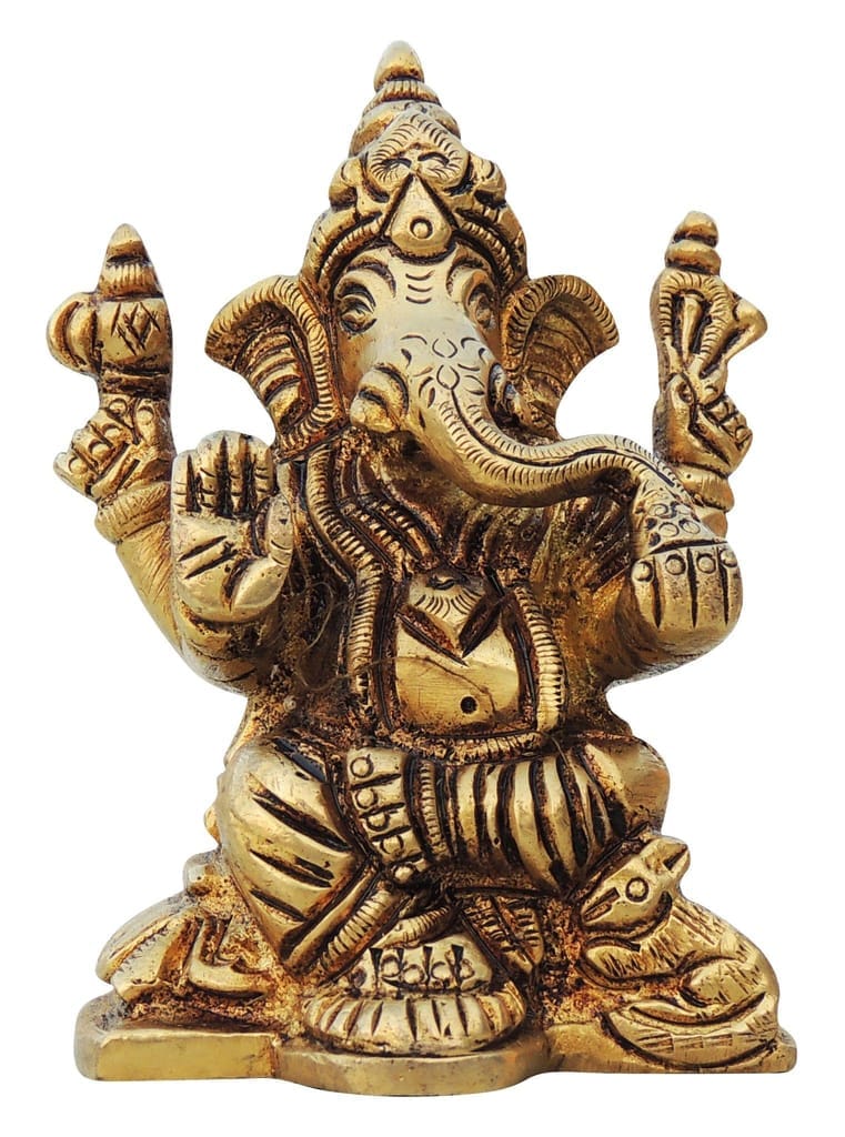 Brass Showpiece Ganesh Ji Statue - 2.2*1.5*3.1 Inch (BS1338 G) - Image 2