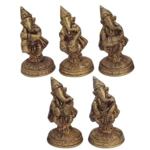 Brass Showpiece Musical Ganesh 5 pcs set God Idol Statue - 2*2*3.5 Inch (BS1368 B)